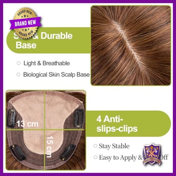 Human Hair Topper with Bangs 12 Inch Straight Silk Base Clip In Hairpiece main image 6